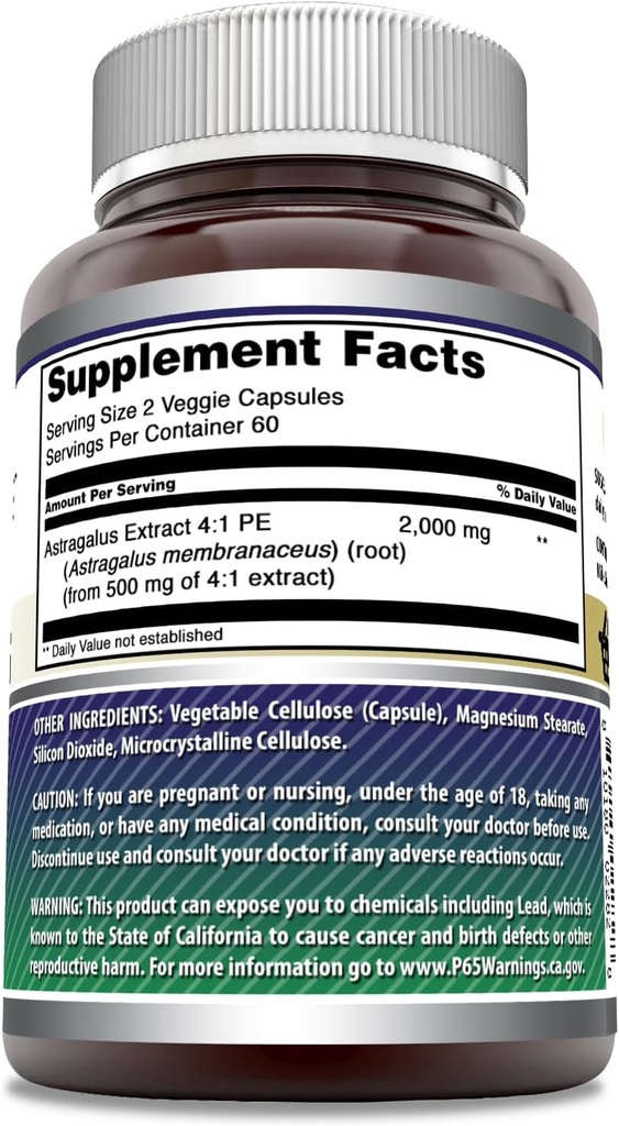 Amazing Formulas Astragalus (from Astragalus Membranaceus Plant Root) | 2000 Mg Supplement | Vegetarian Capsule | Non-GMO | Gluten-Free | Made in USA (1 Pack | 120 Count) 4