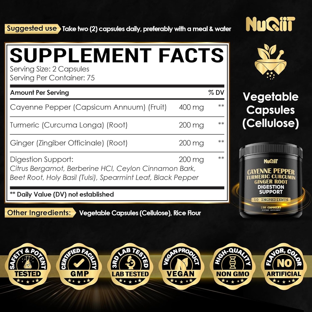 Cayenne Pepper Capsules with Turmeric Curcumin Root, Ginger Root, Berberine HCl & More - Support Immune System, Digestion, Joint Health & Heart Health - 150 Capsules 3
