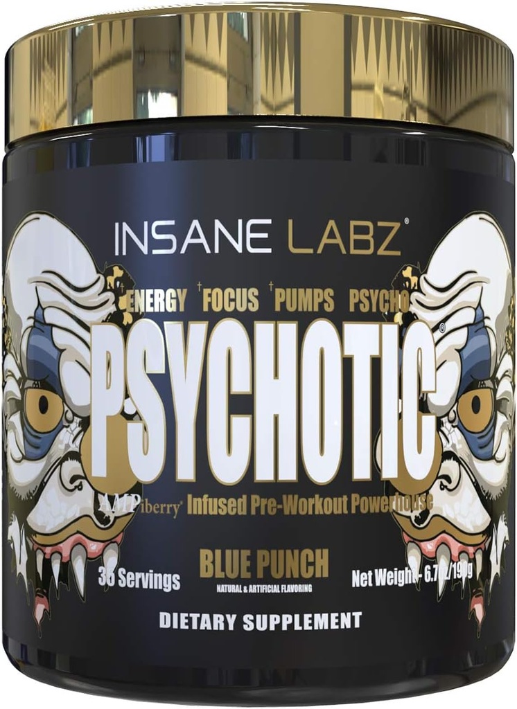 Insane Labz Psychotic Gold, High Stimulant Pre Workout Powder, Extreme Lasting Energy, Pumps and Endurance with Beta Alanine, DMAE Bitartrate, NO Booster (60 Servings, Fruit Punch) 6