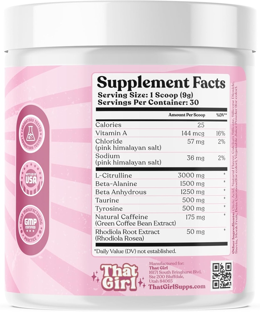 That Girl Pre Workout for Women - Slay Your Gym Sesh with Pure Fire Energy & Mega Pumps - 100% Natural & Clean - Delish Peach Flavor - 30 Servings 3
