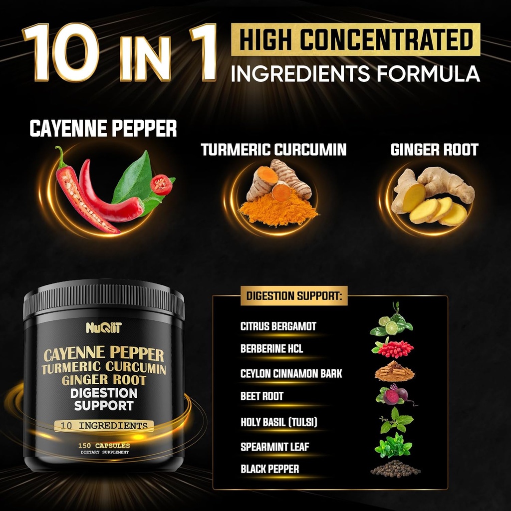 Cayenne Pepper Capsules with Turmeric Curcumin Root, Ginger Root, Berberine HCl & More - Support Immune System, Digestion, Joint Health & Heart Health - 150 Capsules 4