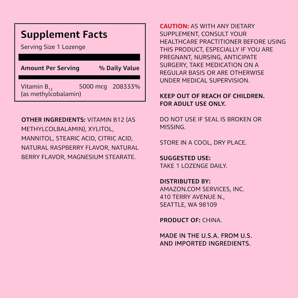 Elements Vitamin B12 Methylcobalamin 5000 mcg - Normal Energy Production and Metabolism, Immune System Support - 2 Month Supply, Berry Flavored Lozenges, 65 Count (Pack of 1) 3