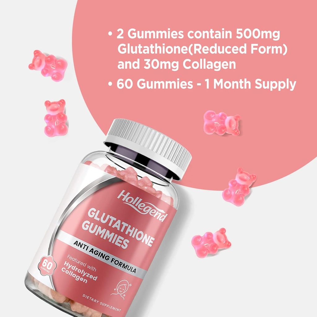 Reduced Glutathione 500mg Gummies, L-Glutathione with Collagen Chewable Supplements for Skin Care, Liver Support, Antioxidant, Immune System, 60 Count 4