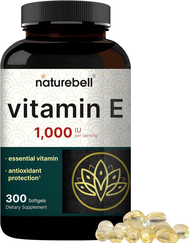 NatureBell Vitamin E Oil Softgels, 1,000iu Per Serving & Citrus Bergamot Veggie Capsules 5,000 mg Equivalent Bundle Pack | Easily Absorbed Form | High Antioxidant Level 3