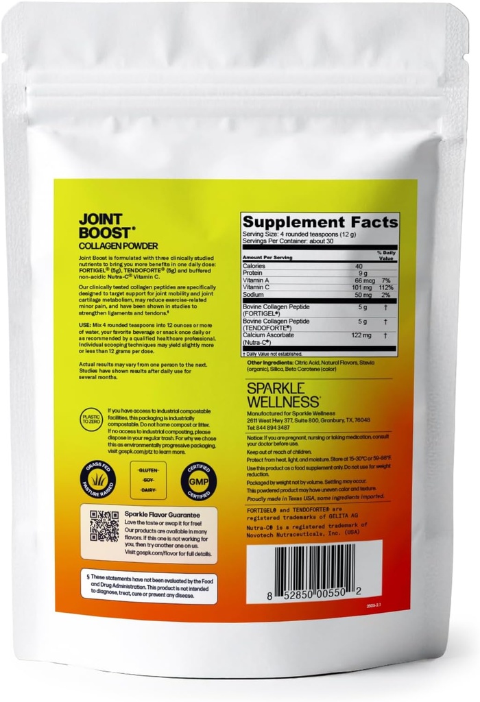 Sparkle Wellness FORTIGEL & TENDOFORTE Collagen Peptides | Collagen Powder with Calcium Ascorbate Vitamin C to Support Joint Mobility, Tendon & Ligament Health | Joint Boost (Orange) [30-Serves] 3