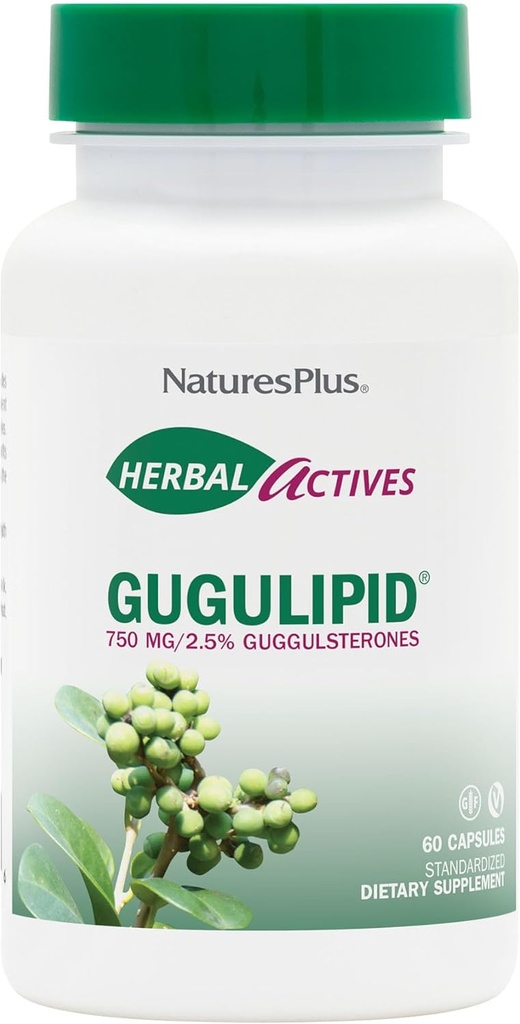 Natures Plus Herbal Actives Gugulipid - 750 mg, 2.5% Guggulsterones - 60 Vegan Capsules - Ayurvedic Botanical Supplement - Maximum Potency - Vegetarian, Gluten-Free - 60 Servings 2