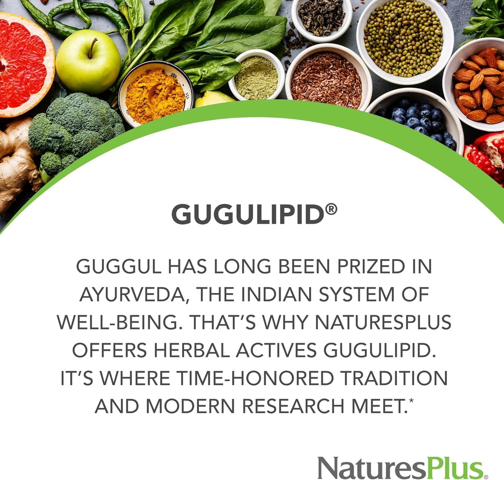 Natures Plus Herbal Actives Gugulipid - 750 mg, 2.5% Guggulsterones - 60 Vegan Capsules - Ayurvedic Botanical Supplement - Maximum Potency - Vegetarian, Gluten-Free - 60 Servings 4