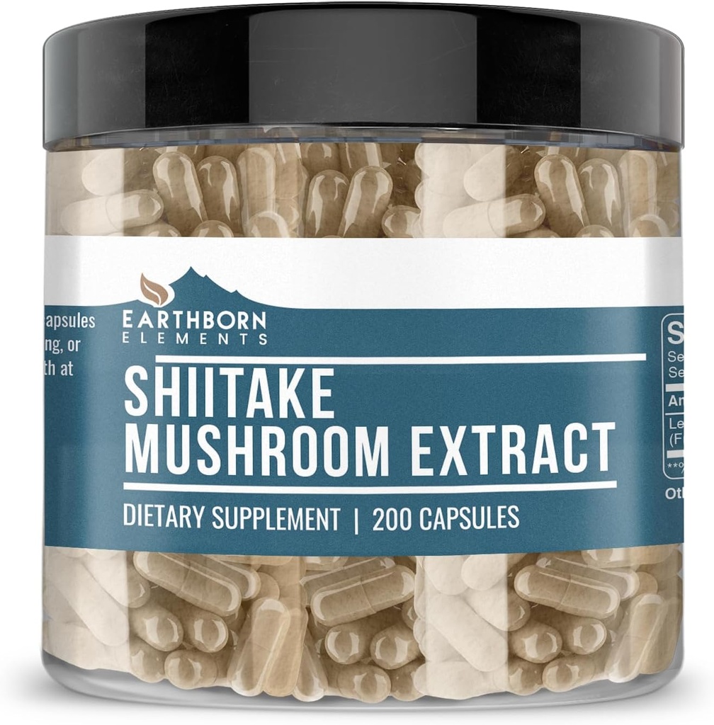 Earthborn Elements Shiitake Mushroom Extract 200 Capsules, Pure & Undiluted, No Additives 2