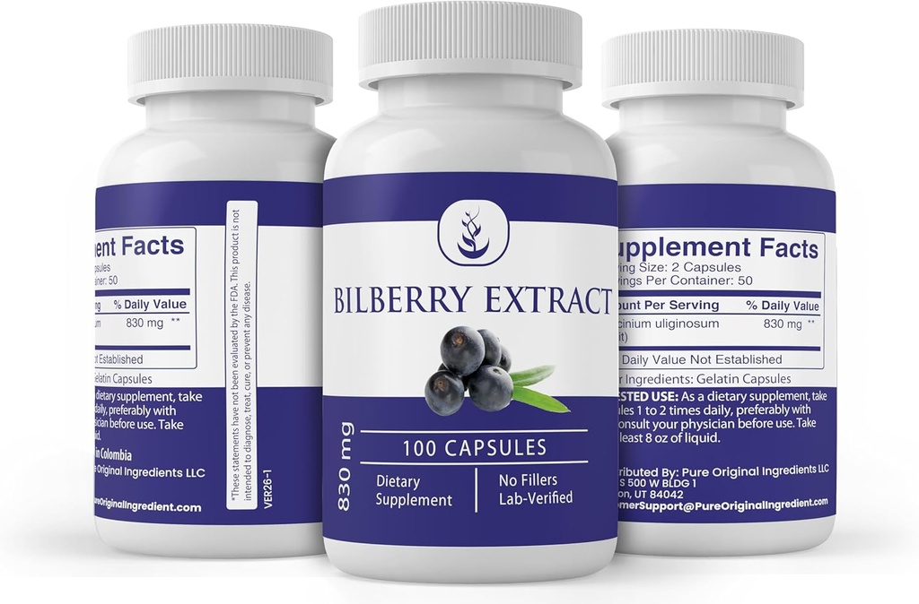 Pure Original Ingredients Bilberry Extract, (100 Capsules) Always Pure, No Additives Or Fillers, Lab Verified 5