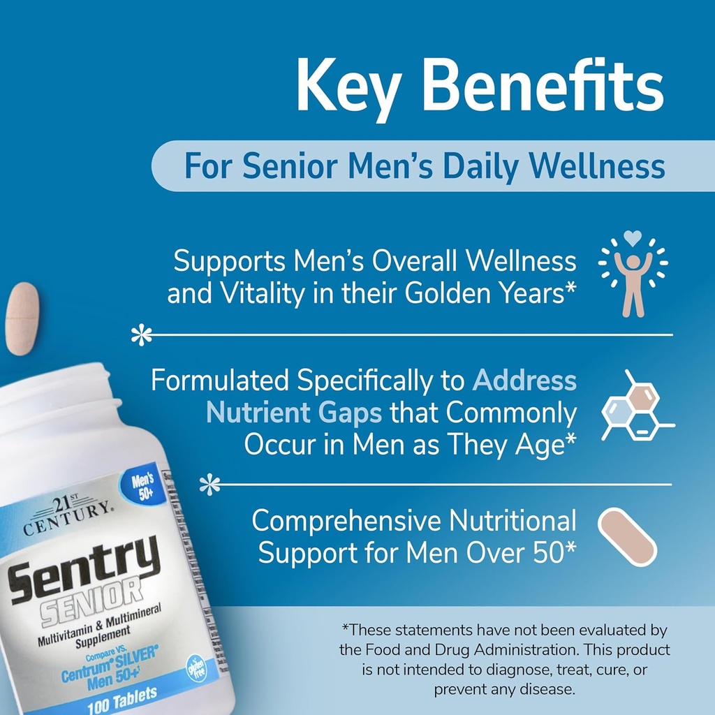 21st Century Sentry Senior Men 50Plus Tablets, White Unscented 100 Count 3