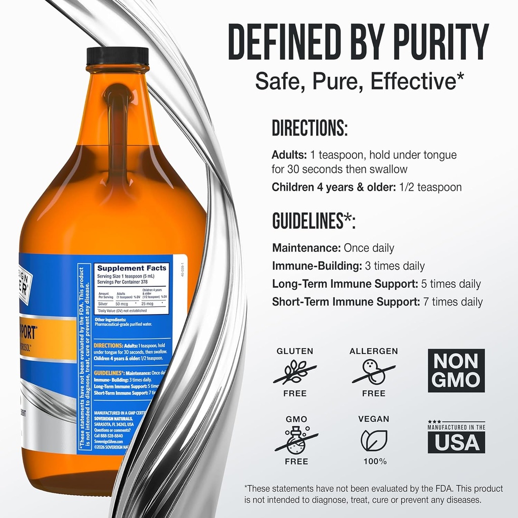 Sovereign Silver Immune Support - Colloidal Silver, Bio-Active Silver Hydrosol, 10 ppm, Liquid Twist Top, 64 Fl Oz, (1,892 mL) 5