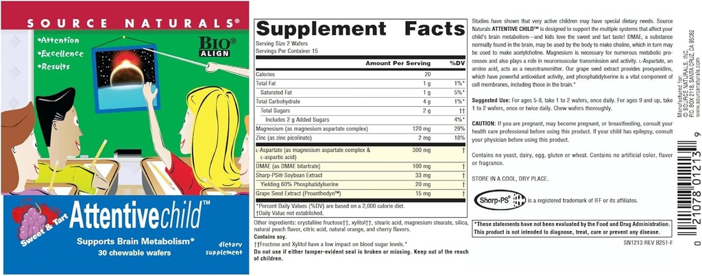 Source Naturals Attentive Child Chewable Wafers for Brain Metabolism Support - 30 Fruit Wafers 5