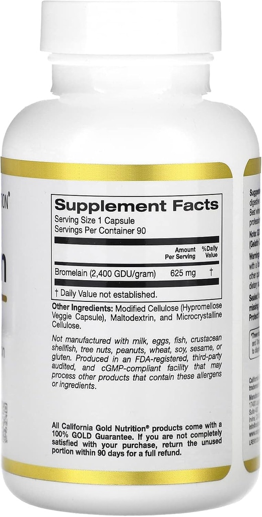 California Gold Nutrition Bromelain, 625 mg, 90 Veggie Capsules 3