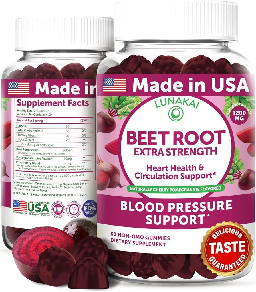 Lunakai USA Made Beet Root Gummies with Antioxidant Blend - Delicious Non-GMO Beet Chews, 60ct 2