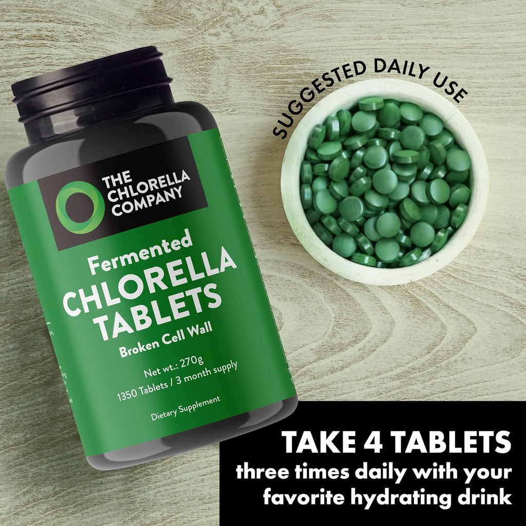 Fermented Chlorella Tablets, Chlorophyll, Green Superfood, Algae Supplement, Heavy Metal Detox, Immune Support, Broken Cell Wall, 1350 Tablets, Non-GMO, Vegan 6