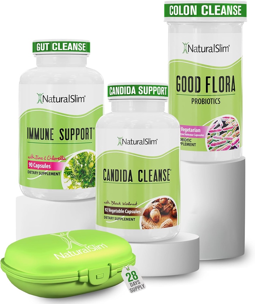 NaturalSlim Candida Cleanse Support Supplements Bundle - Candiseptic Kit Anti Overgrowth, Gut & Colon Cleansing 242 Capsules Total - 28 Days Cleansing Program Formulated by Frank Suarez (1 Pack) 2