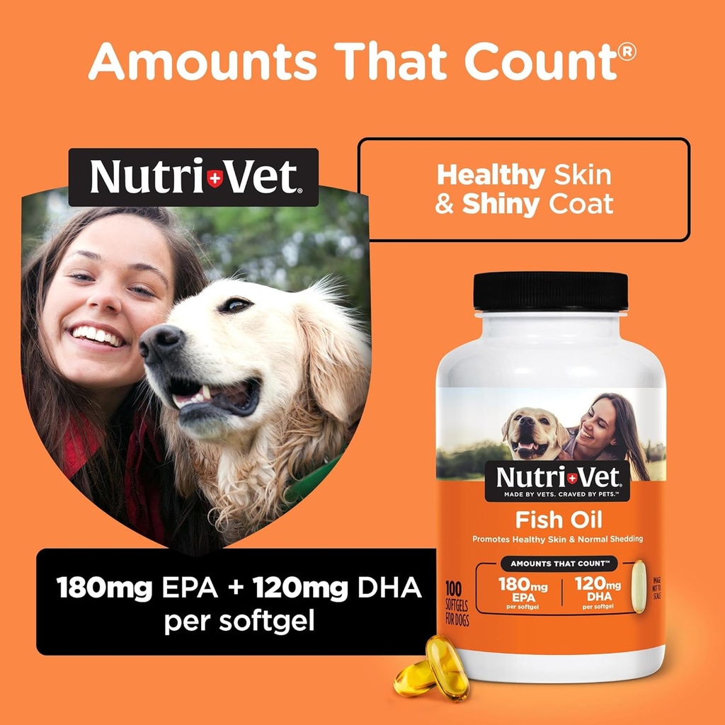 Nutri-Vet Fish Oil Supplement for Dogs, Omega 3, Fish Oil for Dogs, Pet Supplies, Pet Vitamins and Supplements, EPA DHA Formula, Puppy Vitamins, Shed Control, New Puppy Essentials, 100 Count 3