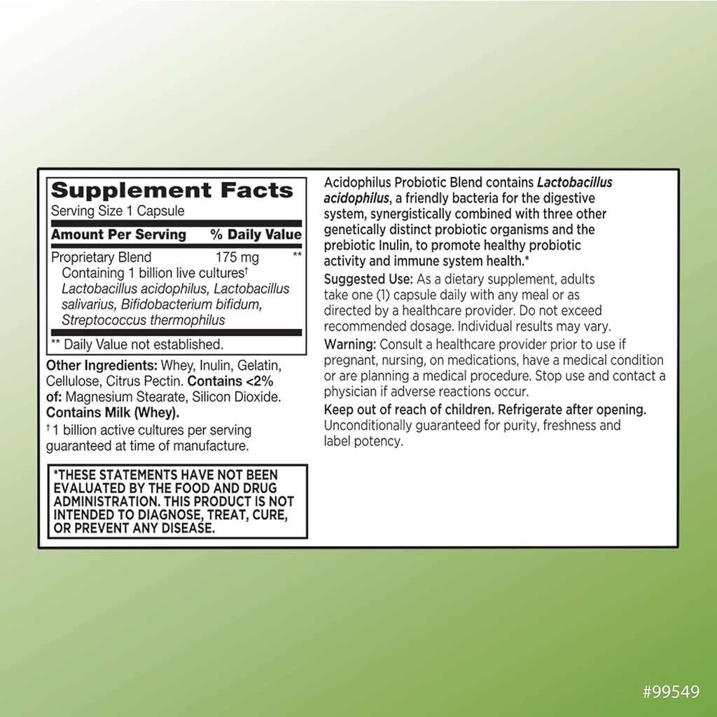 Quality Choice Digestive Support Acidophilus with Citrus Pectin – 100 Capsules – Daily Probiotic Formula with Citrus-Derived Fiber – Easy-to-Swallow Capsules 3