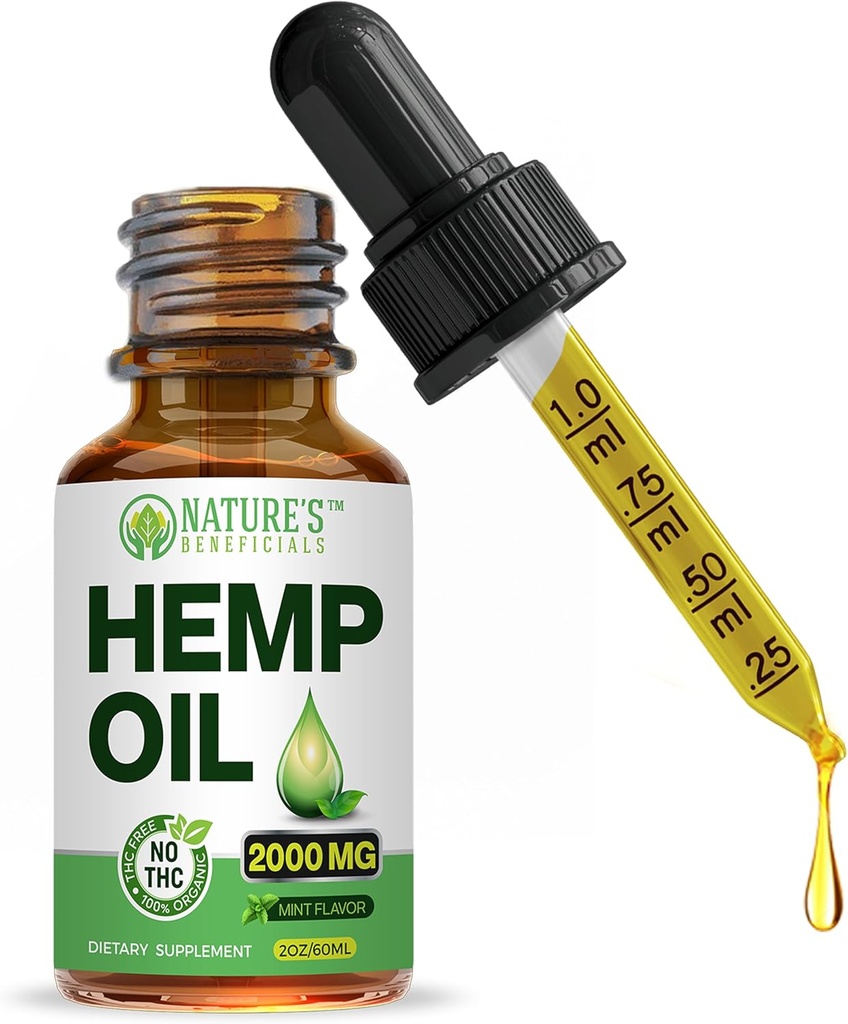 Nature's Beneficials Organic Hemp Oil Extract Drops, 2000mg - Omega Fatty Acids 3 6 9, Non-GMO Ultra-Pure CO2 Extracted 2