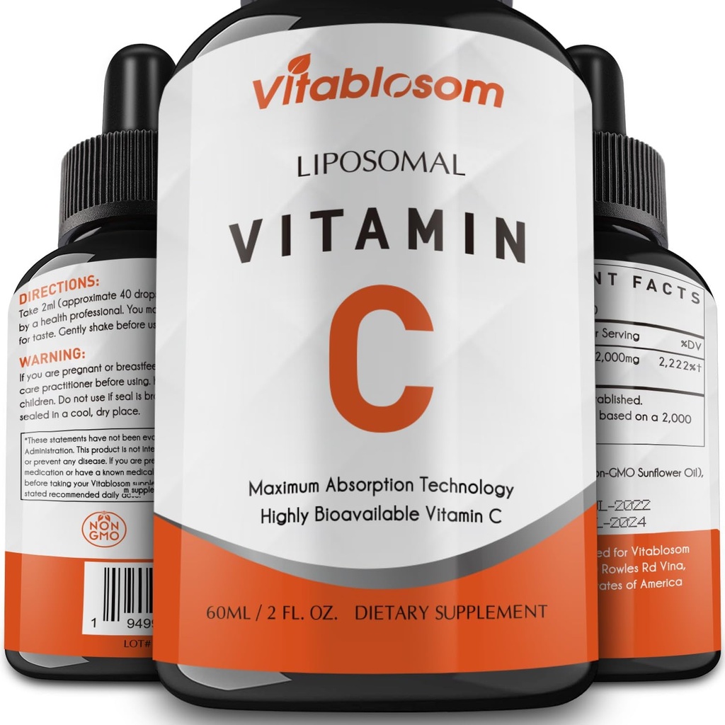 Liposomal Vitamin C 2000mg Liquid for Adults, High Absorption VIT C, Maximize Vitamin C, for Immune System & Antioxidant, 60ML (4 Bottles) 2