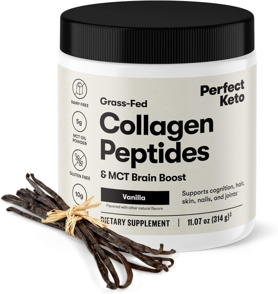 Perfect Keto Collagen Peptides Protein Powder with MCT Oil, Grass Fed, Hydrolyzed Collagen, Type I & III Supplement, Keto Coffee Creamer, Vanilla 2