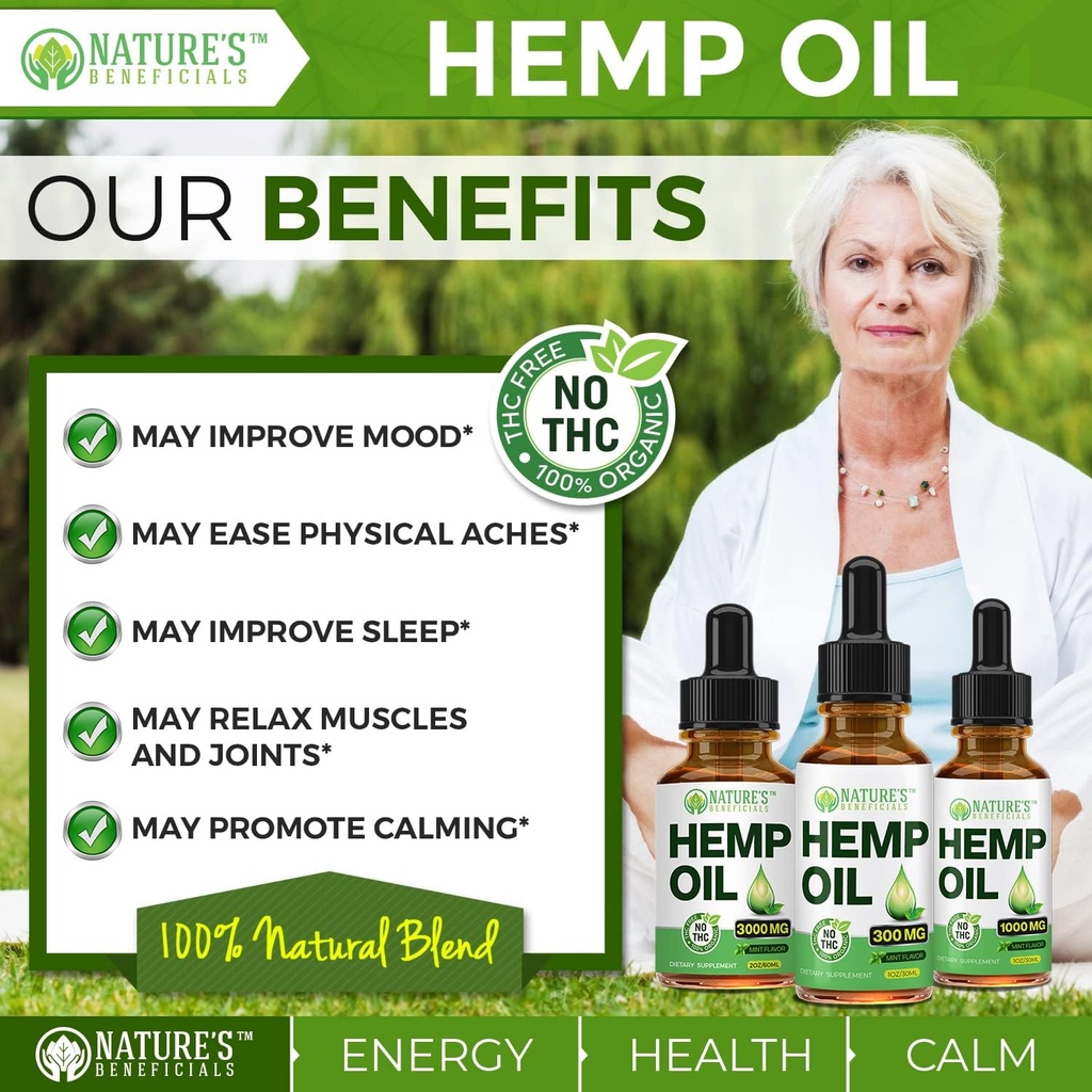 Nature's Beneficials Organic Hemp Oil Extract Drops, 2000mg - Omega Fatty Acids 3 6 9, Non-GMO Ultra-Pure CO2 Extracted 6