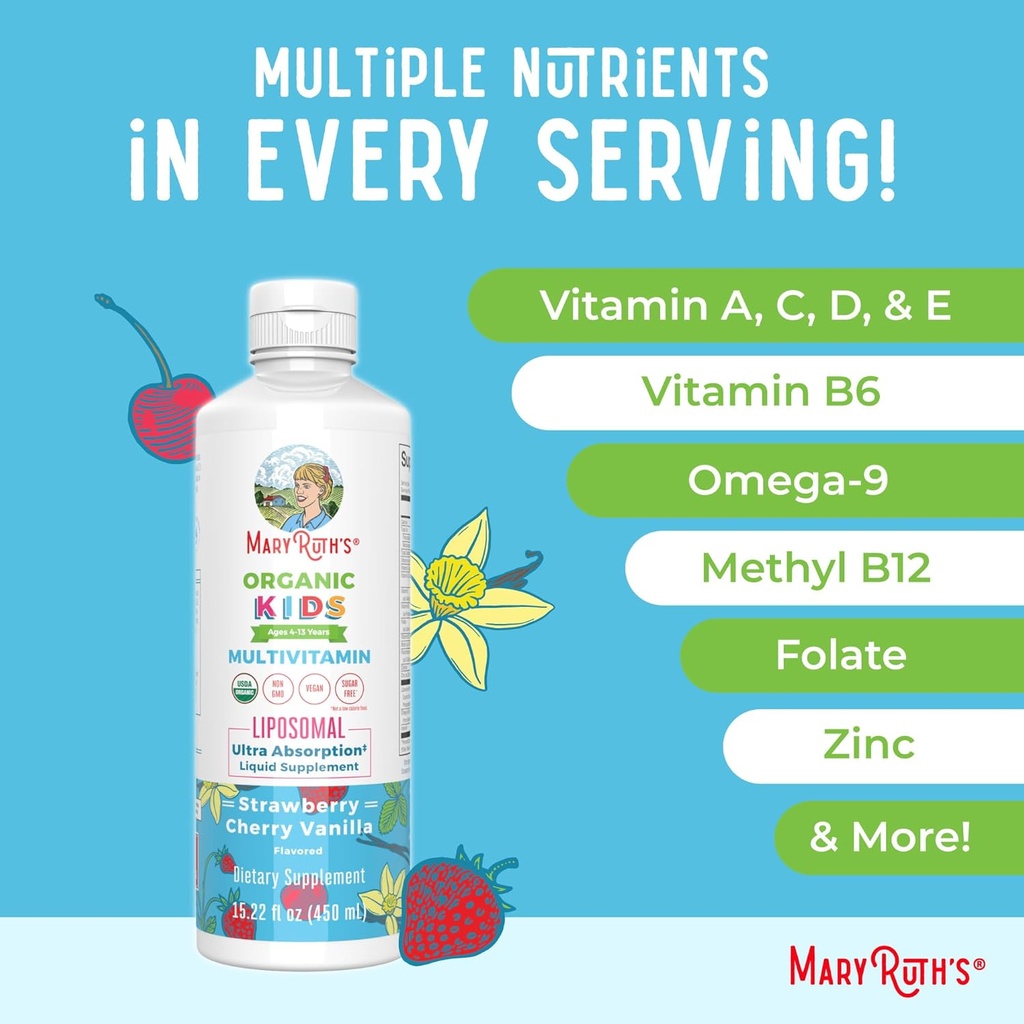 MaryRuth Organics Kids Multivitamin (Strawberry Cherry & Vanilla) & Turmeric & DHA Liposomal (Sweet Ginger) | Clean Label Project Verified® | Vitamins for Joint Health & Overall Wellness | Vegan 5