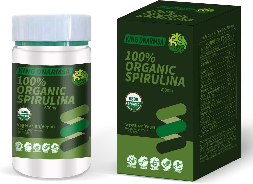 Certified 100% Organic Spirulina Tablets 500mg,300 Count,Rich in Beta-Carotene (Vitamin A) and B-12 with Naturally Occurring GLA,Vega Non-GMO-Superfood Supplement 2