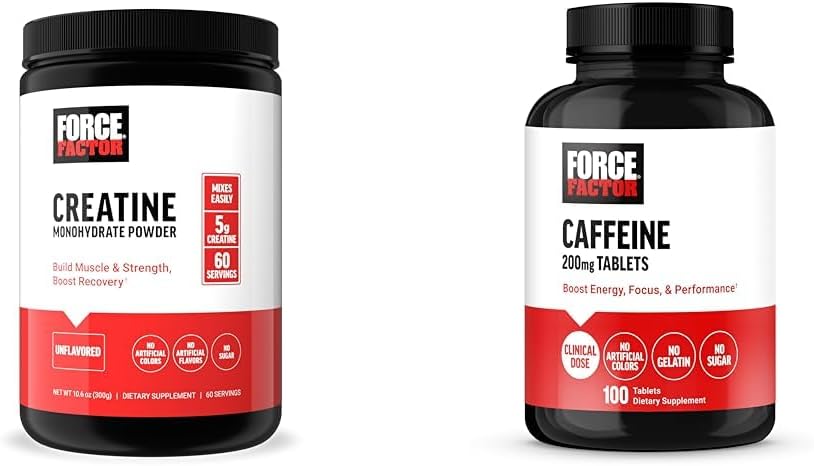 Force Factor Creatine Powder 60 Servings and Caffeine Tablets 100 Tablets - Creatine for Muscle Gain and Caffeine for Energy 2