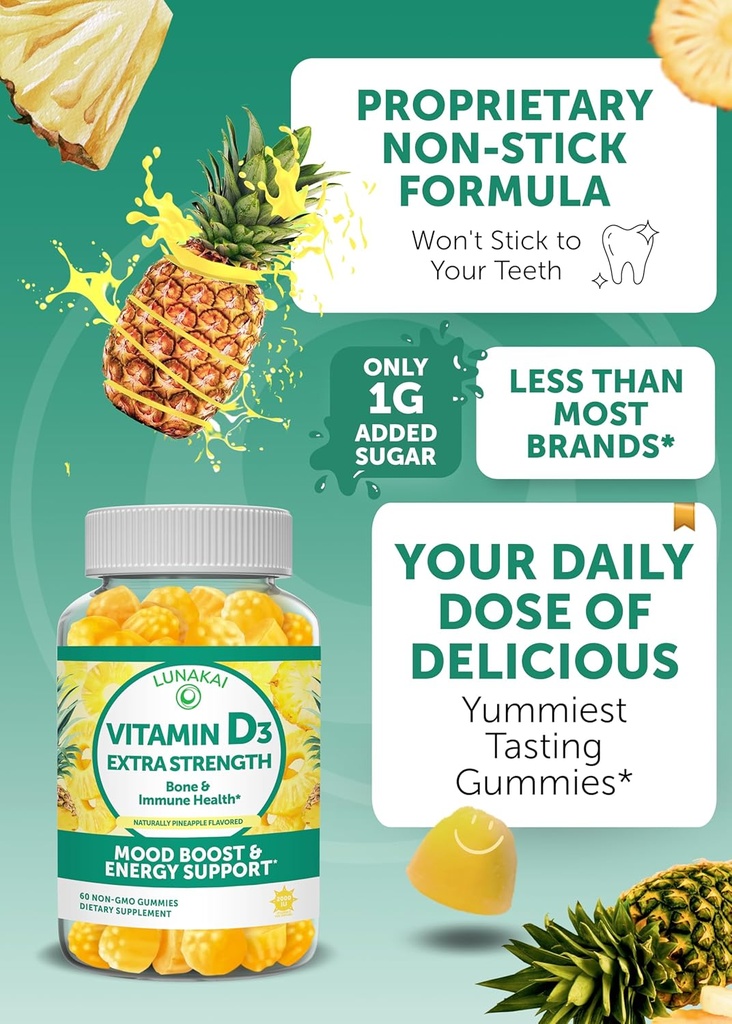 Lunakai Biotin and Vitamin D3 Gummies Bundle - Hair Skin and Nails Growth Gummies with Vitamin C and E - Immunity, Bone and Mood Support Supplement - 30 Days Supply 4
