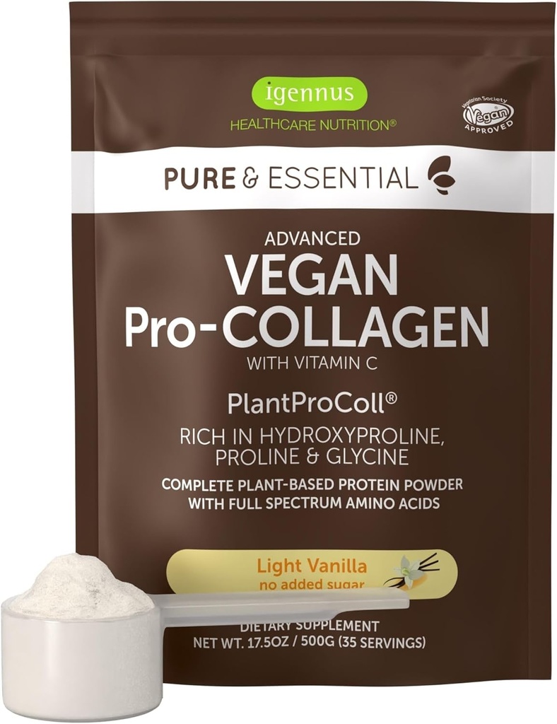 Igennus Advanced Vegan Vanilla Collagen Peptide Powder, Enhanced with Glycine, Proline & Hydroxyproline & Cofactor Vitamin C, Non GMO, Vegetarian Plant Based Collagen Powder Booster, 35 Servings 2