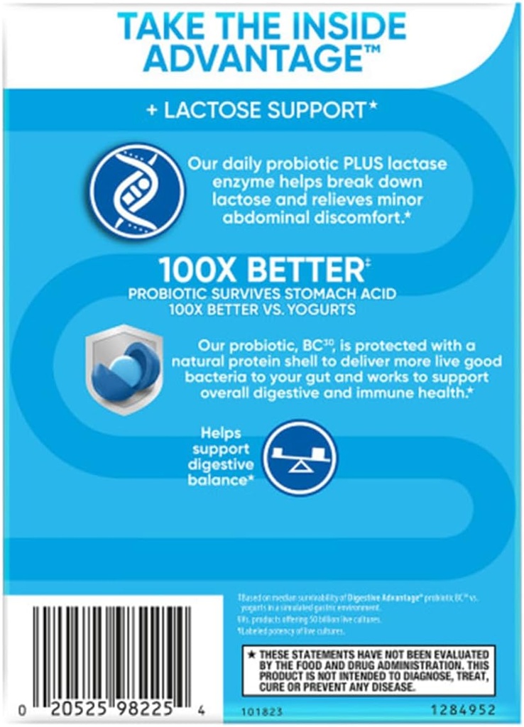 Digestive Advantage Lactose Defense Enzymes + Probiotics for Women & Men Occasional Bloating, Lactose Breakdown, Minor Abdominal Discomfort, Immune Support, 96 Count Capsules (2 Pack) 4