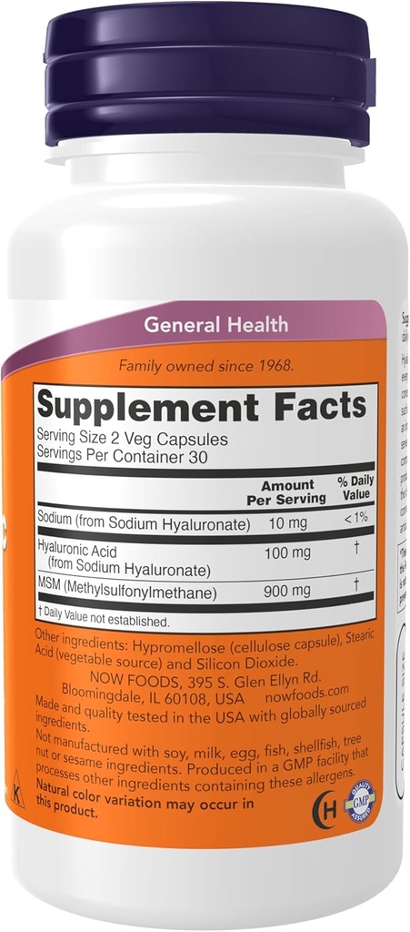 NOW Supplements, Hyaluronic Acid 50 mg with MSM, Joint Support*, 60 Veg Capsules 3