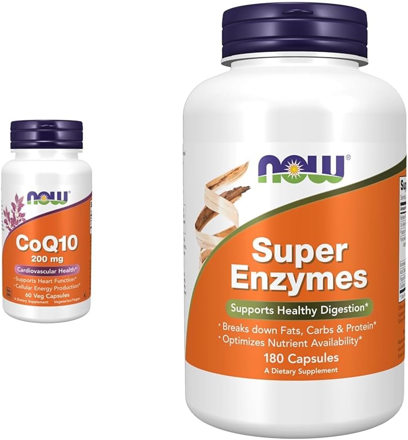 NOW Supplements, CoQ10 (Coenzyme Q10) 200 mg, Cardiovascular Health*, 60 Veg Capsules & Supplements, Super Enzymes, Formulated with Bromelain, Ox Bile, Pancreatin and Papain,180 Capsules 2