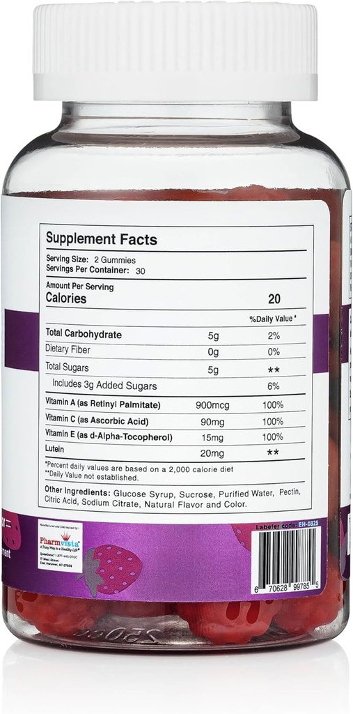 Eye Health Support Gummy - Vitamin A + C + E + Lutein - Gluten Free, Vegan Friendly Supplement - 60 Count 4