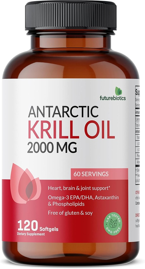 Futurebiotics Antarctic Krill Oil 2000mg with Astaxanthin, Omega-3s EPA, DHA and Phospholipids - 100% Pure Premium Krill Oil Heavy Metal Tested, Non GMO – 120 Softgels 5