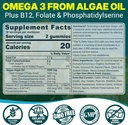 2 Pack Algae Omega 3 Gummies 1000mg, Plant Based DHA 460mg & EPA 230mg, Omega 3 Fish Oil Alternative for Adults, Plus MethylFolate, Vitamin B12, Phosphatidylserine, No Fishy Taste, Vegan, Sugar Free 3