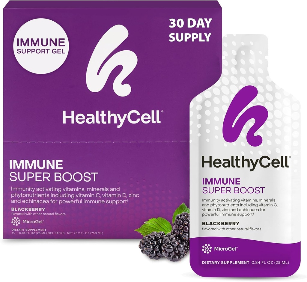 Healthycell Immune Super Boost Daily Liquid Supplement - Immune Support Supplement for Adults with Echinacea, Elderberry, Vitamin C, Vitamin D, Calcium & Zinc - 30 Gel Packs 2
