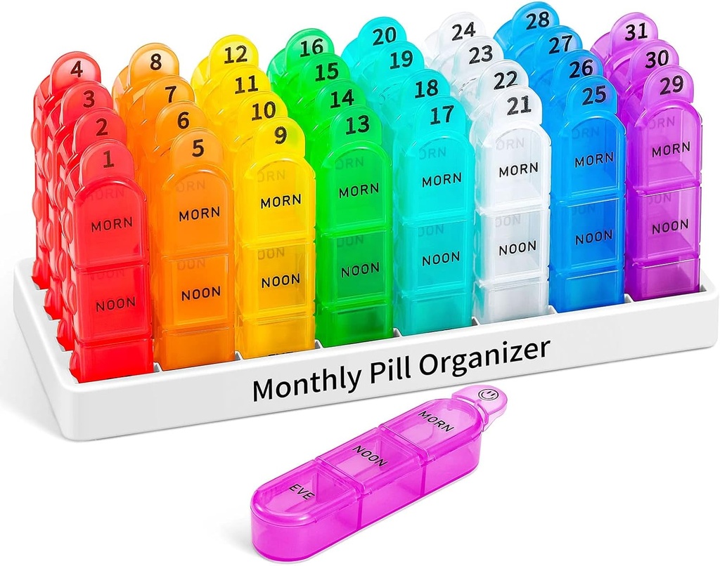 Daviky Monthly Pill Organizer 3 Times a Day, 30 Day Pill Organizer with Small Pill Box, One Month Medicine Organizer, 31 Day Pill Case Pill Container to Hold Vitamin, Supplement and Medication 2