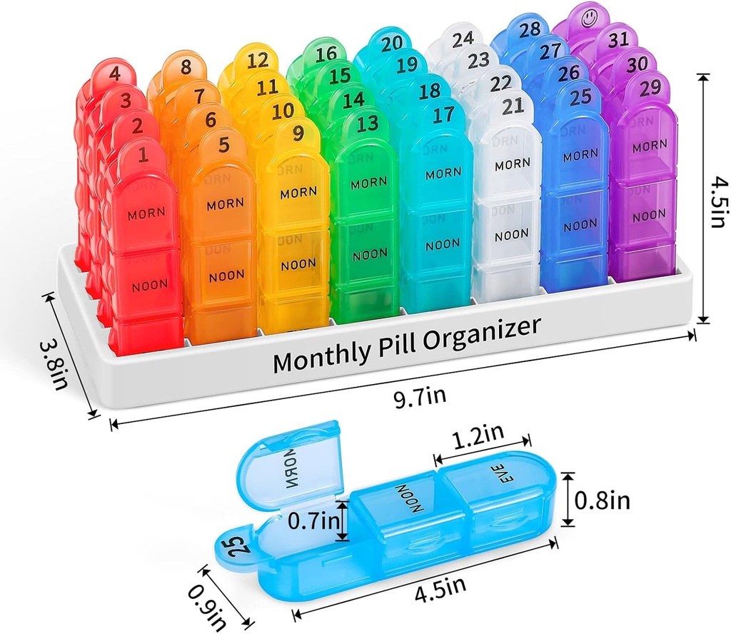Daviky Monthly Pill Organizer 3 Times a Day, 30 Day Pill Organizer with Small Pill Box, One Month Medicine Organizer, 31 Day Pill Case Pill Container to Hold Vitamin, Supplement and Medication 3