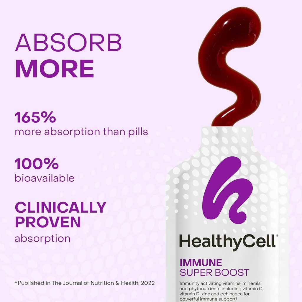 Healthycell Immune Super Boost Daily Liquid Supplement - Immune Support Supplement for Adults with Echinacea, Elderberry, Vitamin C, Vitamin D, Calcium & Zinc - 30 Gel Packs 4
