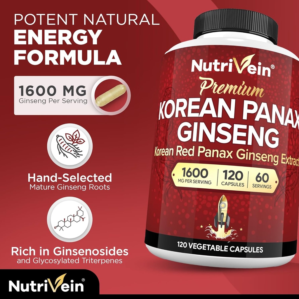Nutrivein Premium Magnesium L-Threonate & Panax Ginseng Supplement Bundle: High-Absorption Magnesium Threonate and Red Ginseng Supplement Pair for Brain, Mood, & Vitality 5