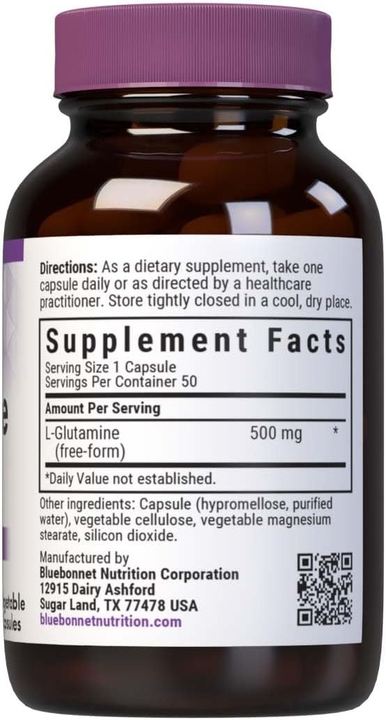 Bluebonnet Nutrition L-Glutamine 500mg, Supports Immune Function, Nitrogen Transporter, Soy & Gluten-Free, Non-GMO, Kosher Certified, Vegan, 50 Vegetable Capsules, White, 50 Count 3