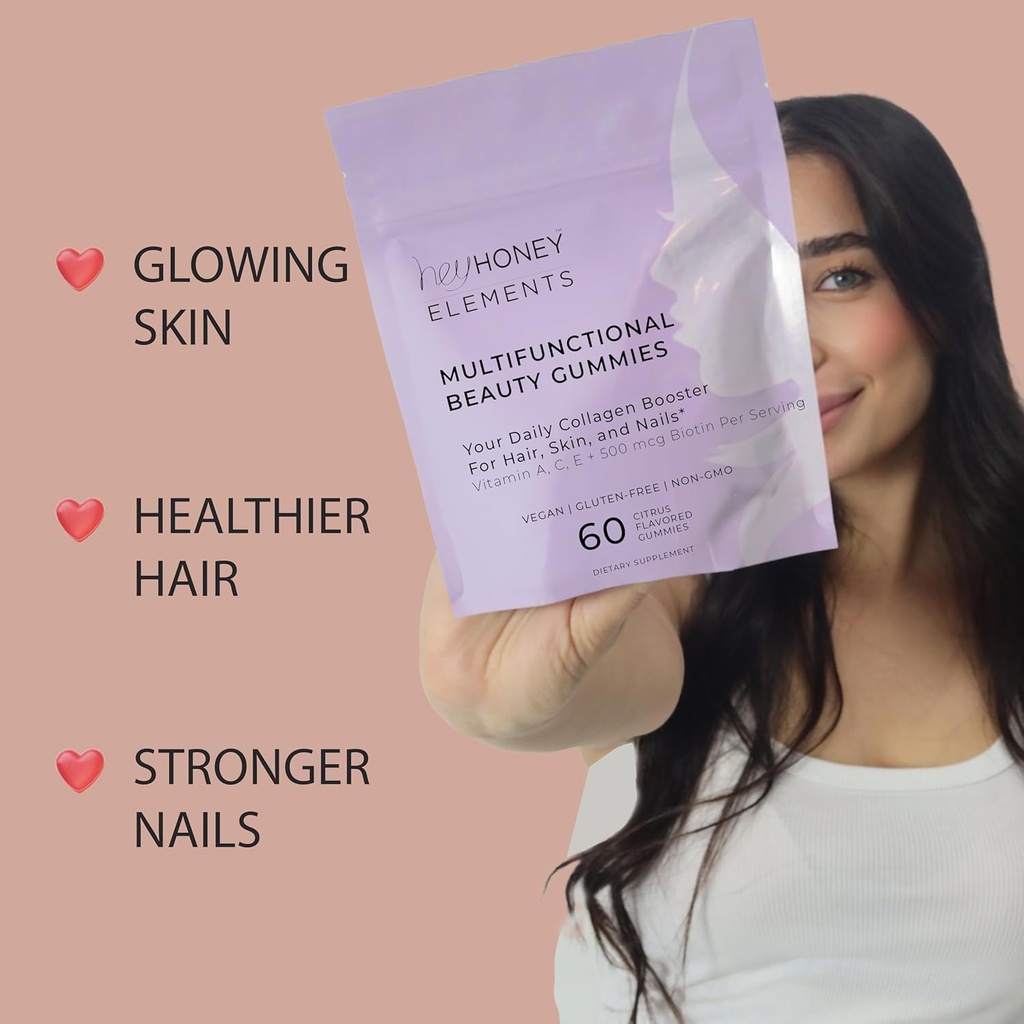 Hey Honey Skin Care Vegan Collagen Gummies – Anti-Aging Beauty Vitamins for Women | Wrinkle Support, Hair Skin Nails, Gluten Free, Antioxidant Blend, 60 Count 5