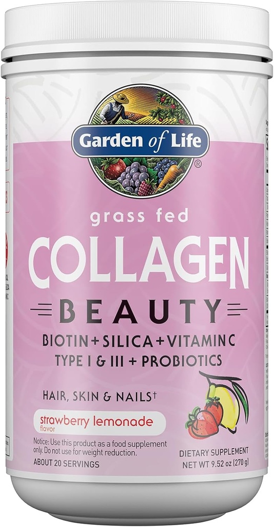 Garden of Life Grass Fed Collagen Beauty - Strawberry Lemonade, 20 Servings, Powder for Women Men Hair Skin Nails, Hydrolyzed Collagen Peptides Protein Powder Supplement 5