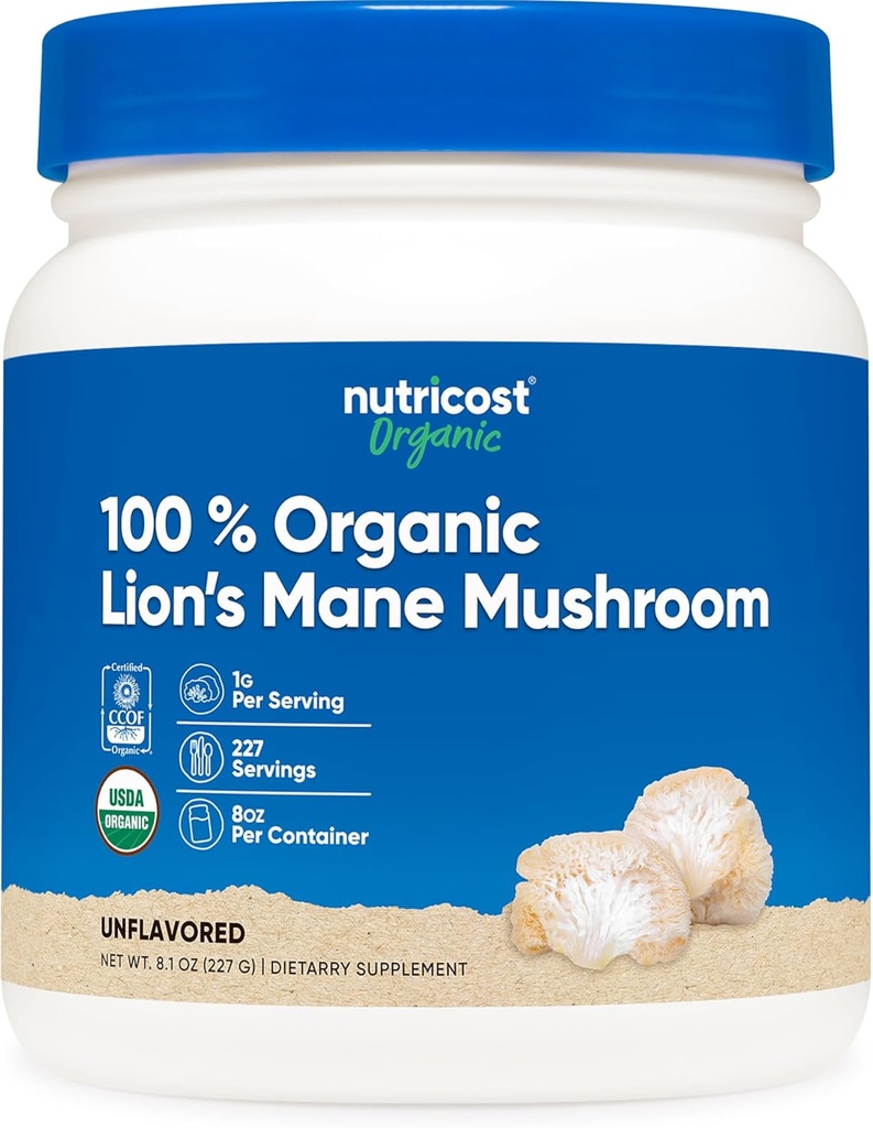 Nutricost Organic Lion's Mane Mushroom Powder (8 oz) - 227 Servings, Certified USDA Organic Supplement 2