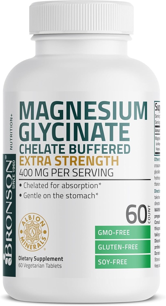 Bronson Magnesium Glycinate 400mg Extra Strength, Vegetarian, Chelated for Absorption Gentle on The Stomach, Non-GMO, 60 Tablets 6