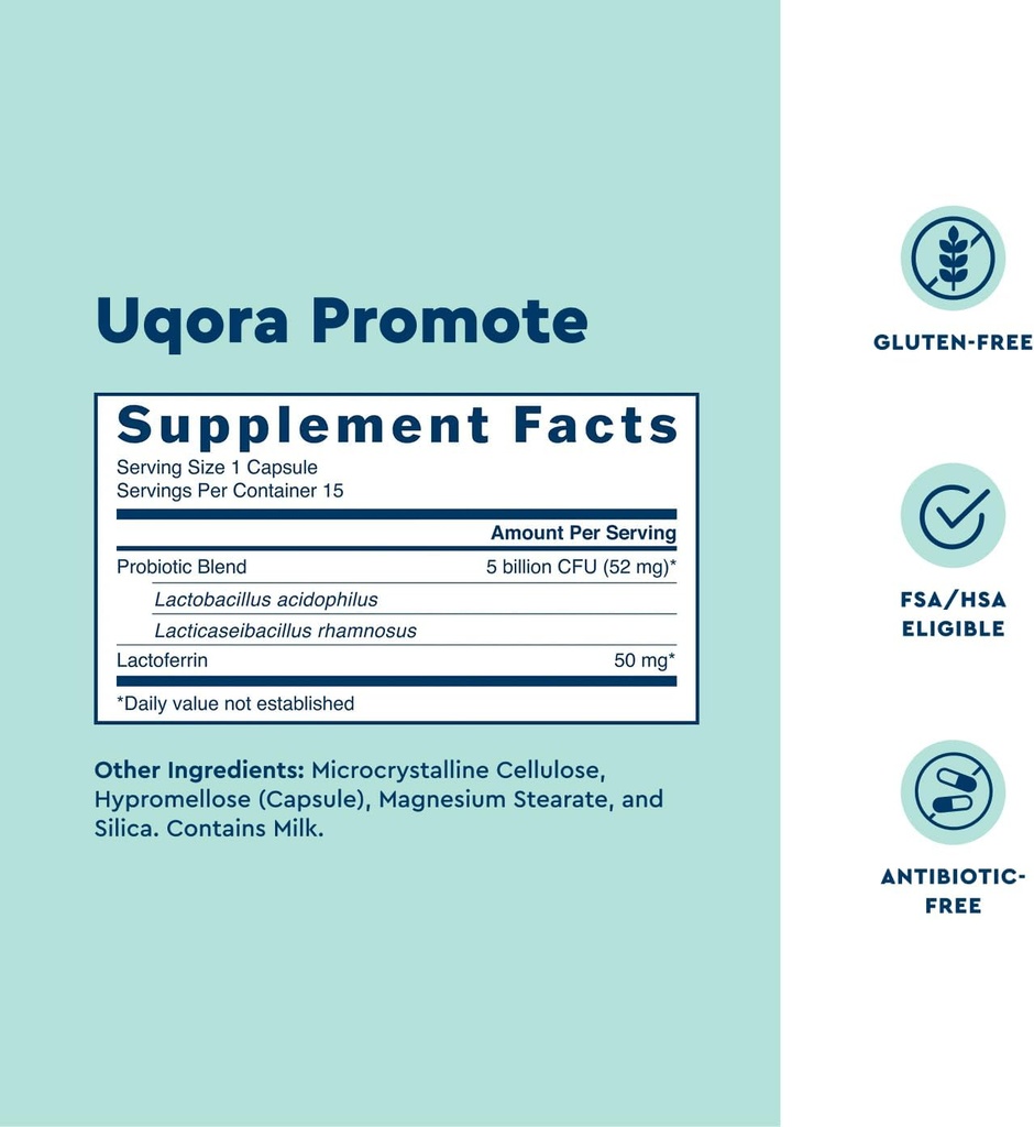 Uqora Promote - Support Vaginal Health* - Probiotic for Women with Lactoferrin, Lactobacillus Acidophilus & Lacticaseibacillus Rhamnosus - Vaginal Probiotics - Gluten-Free - 15 Capsules 4
