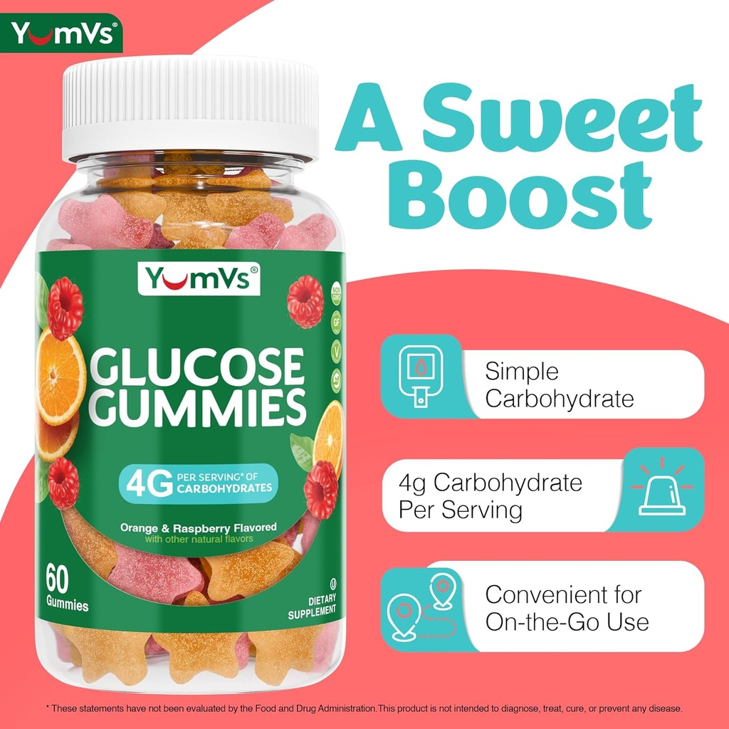 YUM-V'S Glucose Gummies – Fast Acting Glucose Gummy – Great Tasting – Gluten Free, Vegan, Non-GMO – Orange & Berry Natural Flavor – 60 Chewable Gummies for Adults & Kids 5