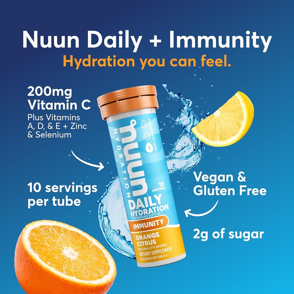Nuun Immunity Electrolyte Tablets with Vitamin D, C, E, & A, Ginger, Elderberry, Magnesium & 4 Other Essential Electrolytes, Vegan, Orange Citrus, 8 Pack (80 Servings Total) 3